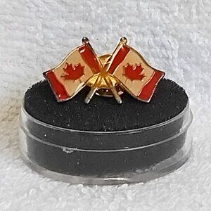 Pair of Canadian Flags Crossed Brass Pin!!